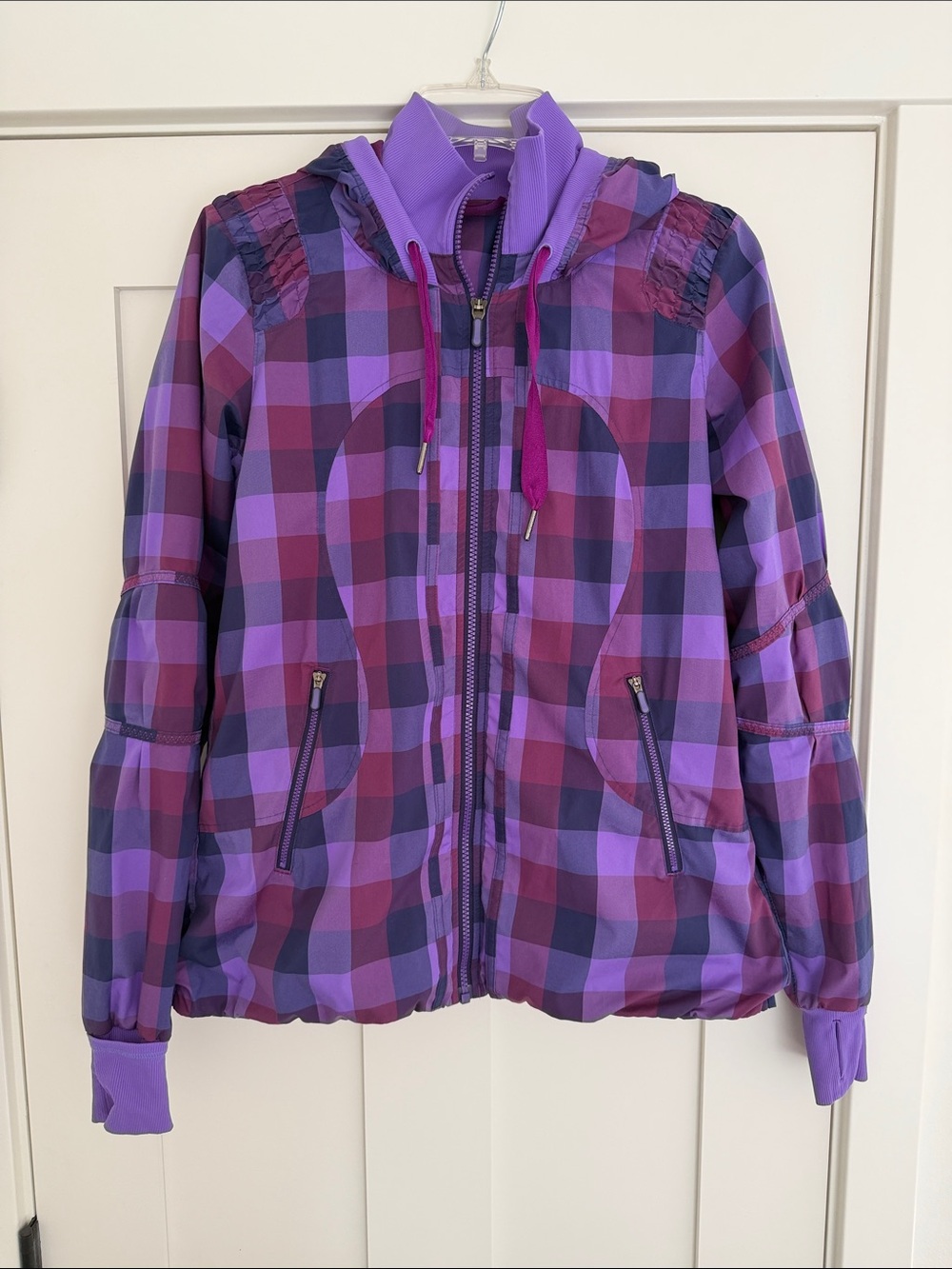 lululemon athletica Purple Plaid Hooded Puffer Jacket